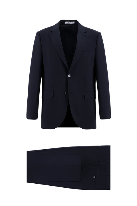 Black Navy 6 Drop Regular Fit Standard Cut Wool Suit