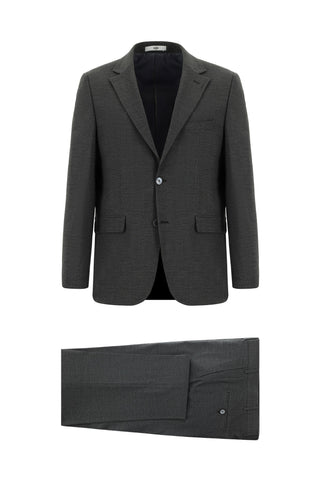  Koyu Füme 7 Drop Slim Fit Dar Kesim Yünlü Takım Elbise