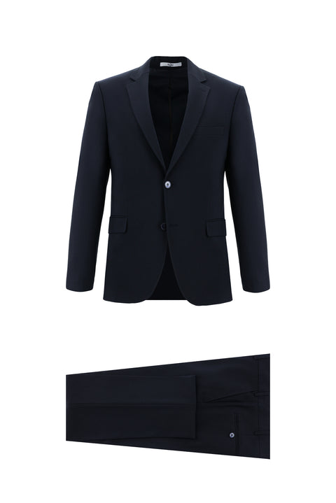Black and Navy Blue 4-Drop Relaxed Fit Wool Suit