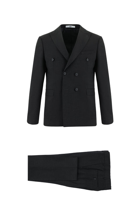 Dark Gray 6-Drop Regular Fit Standard Cut Wool Double-Breasted Suit