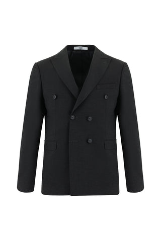  Koyu Füme 7 Drop Slim Fit Dar Kesim Yünlü Kruvaze Takım Elbise