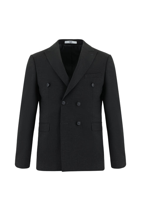 Dark Gray 6-Drop Regular Fit Standard Cut Wool Double-Breasted Suit