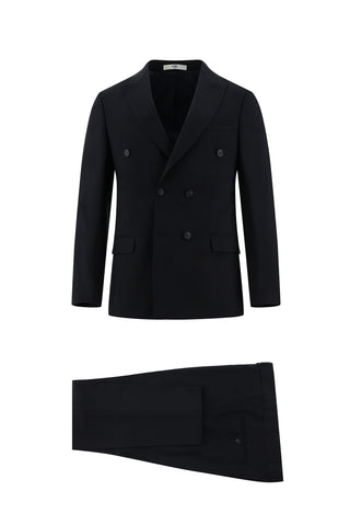  Koyu Lacivert 7 Drop Super Slim Fit Eksra Dar Kesim Yünlü Kruvaze Takım Elbise