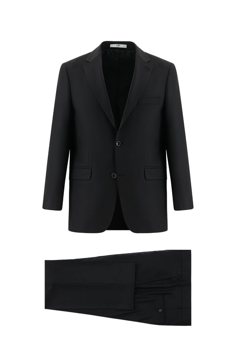 Black 4-Drop Relaxed Fit Wool Suit