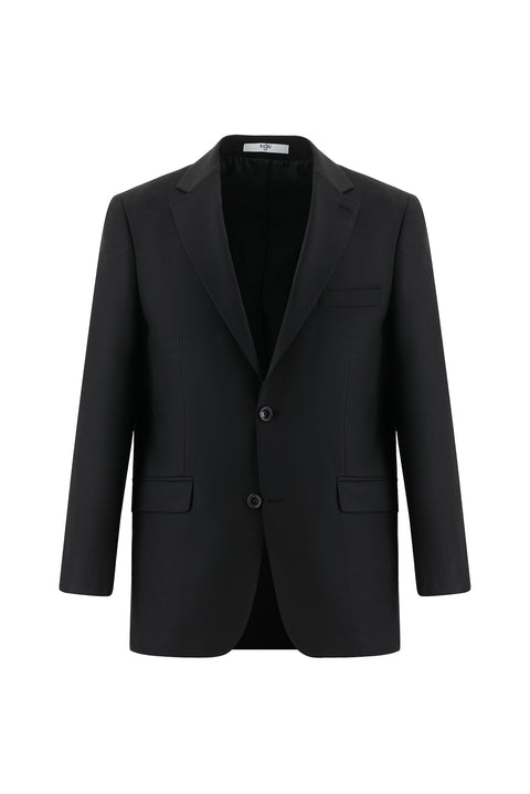 Black 4-Drop Relaxed Fit Wool Suit