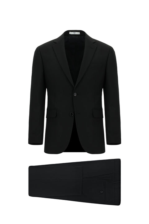 Black 6-Drop Regular Fit Standard Cut Wool Suit