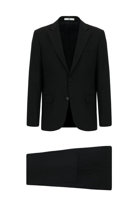 Black 4-Drop Relaxed Fit Wool Suit
