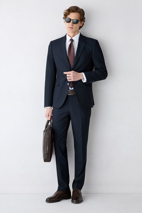 Dark Navy 6 Drop Regular Fit Standard Cut Mono-Neck Wool Suit