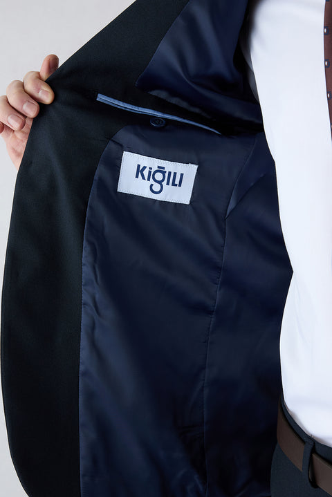 Dark Navy 4-Drop Relaxed Fit Comfortable Cut Mono-Neck Wool Suit