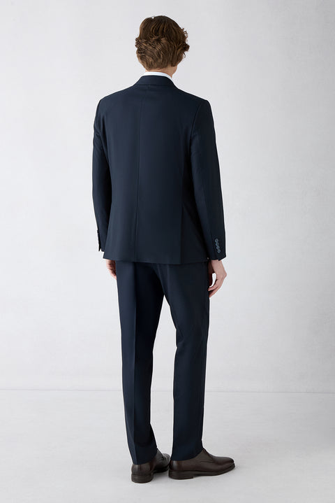 Dark Navy 4-Drop Relaxed Fit Comfortable Cut Mono-Neck Wool Suit