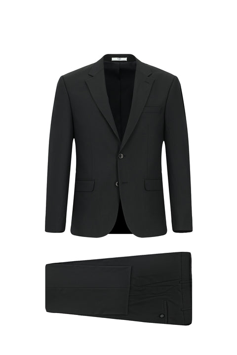 Black 6-Drop Regular Fit Standard Cut Wool Suit