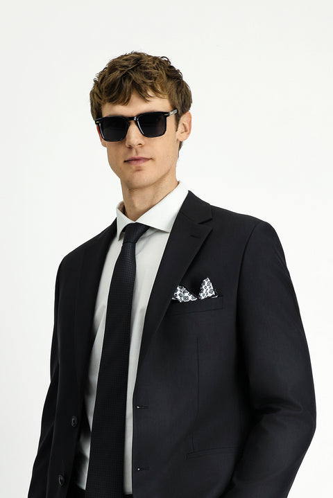 Black 7 Drop Slim Fit Elastic Waist Wool Suit