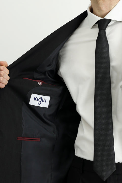Black 7 Drop Slim Fit Elastic Waist Wool Suit