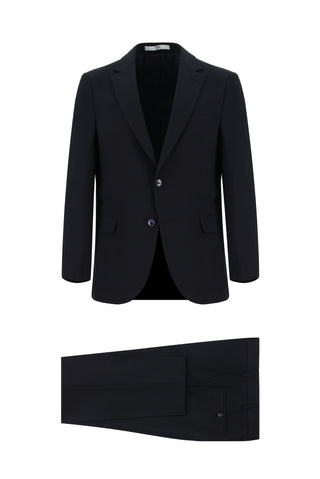 Koyu Lacivert 7 Drop Slim Fit Dar Kesim Yünlü Takım Elbise