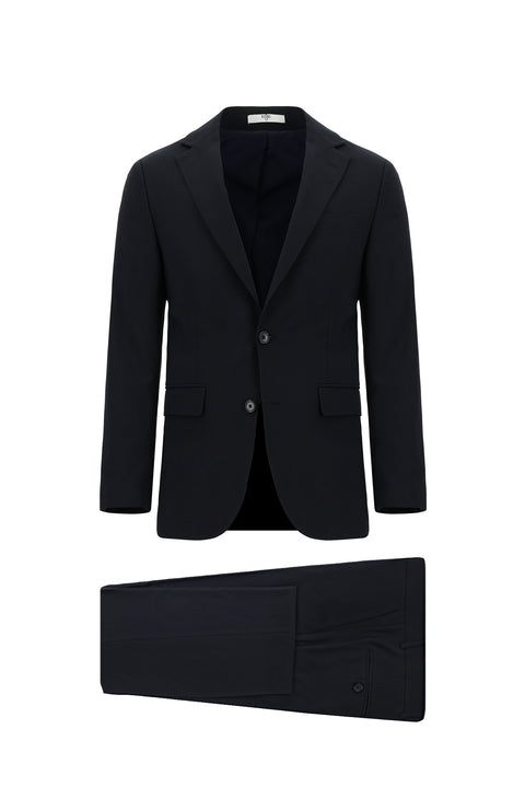 Dark Navy 8-Drop Muscle Fit Long Athletic Cut Wool Suit