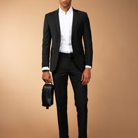 Black 7 Drop Slim Fit Narrow Cut Wool Suit