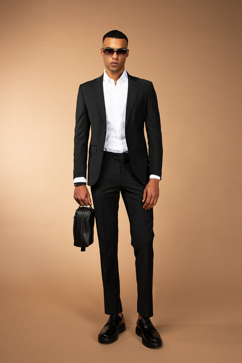 Black 7 Drop Slim Fit Narrow Cut Wool Suit