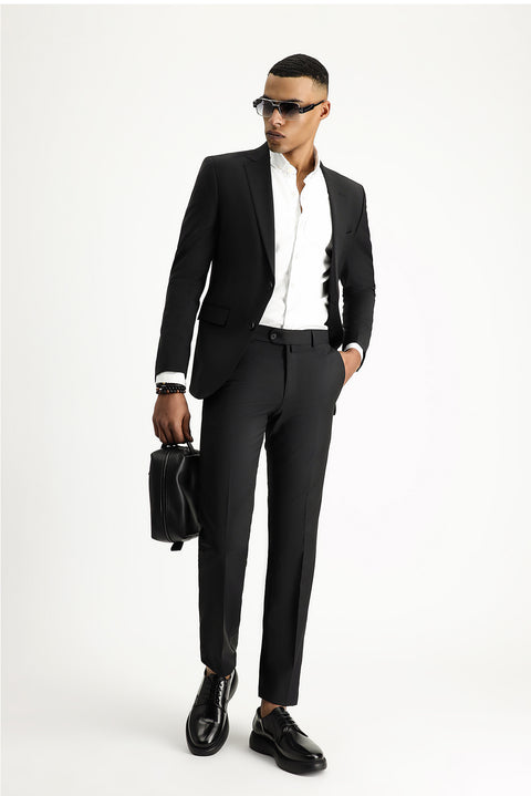 Black 7 Drop Slim Fit Narrow Cut Wool Suit