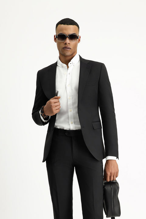 Black 7 Drop Slim Fit Narrow Cut Wool Suit