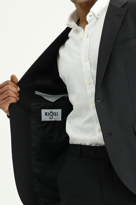 Black 7 Drop Slim Fit Narrow Cut Wool Suit