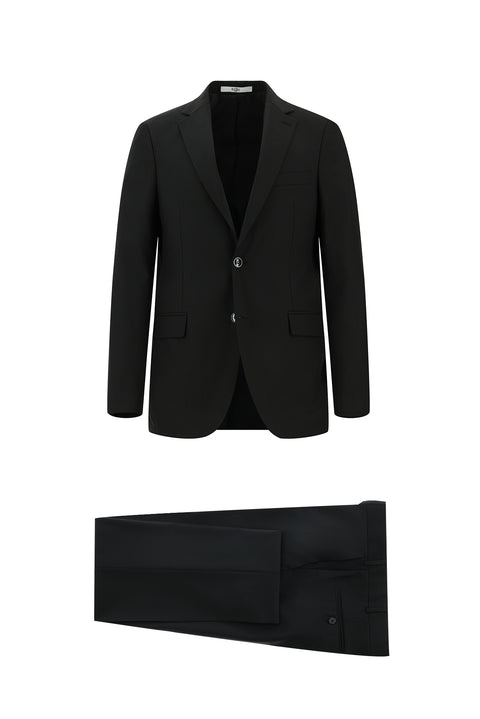 Black 4-Drop Relaxed Fit Wool Suit