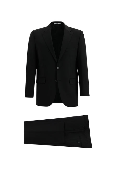 Black 4-Drop Relaxed Fit Wool Suit
