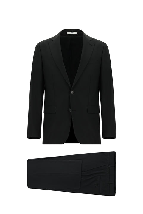Black 6-Drop Regular Fit Standard Cut Wool Suit