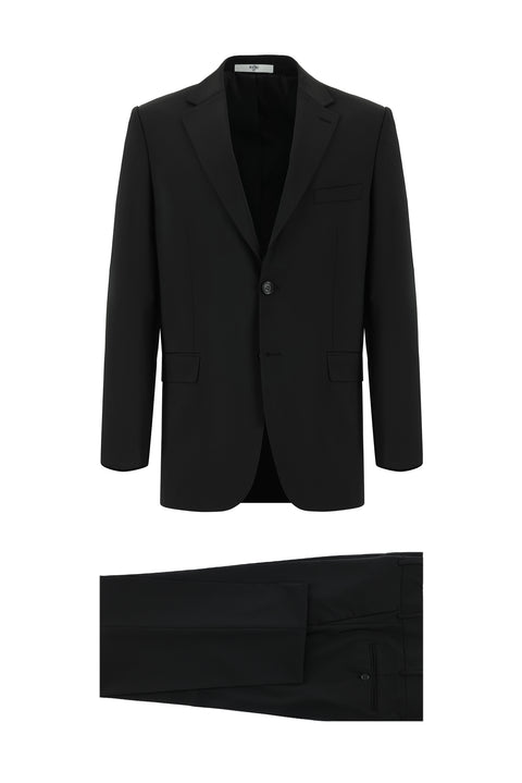 Black 4-Drop Relaxed Fit Wool Suit