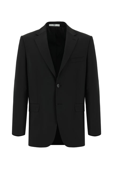 Black 4-Drop Relaxed Fit Wool Suit