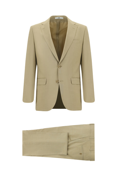 Medium Beige 6 Drop Regular Fit Standard Cut Wool Suit
