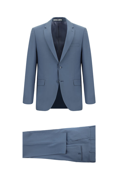 Dark Blue 4-Drop Relaxed Fit Wool Suit