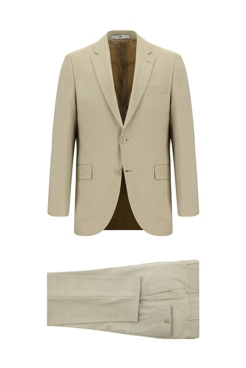 Light Beige 4-Drop Relaxed Fit Wool Suit