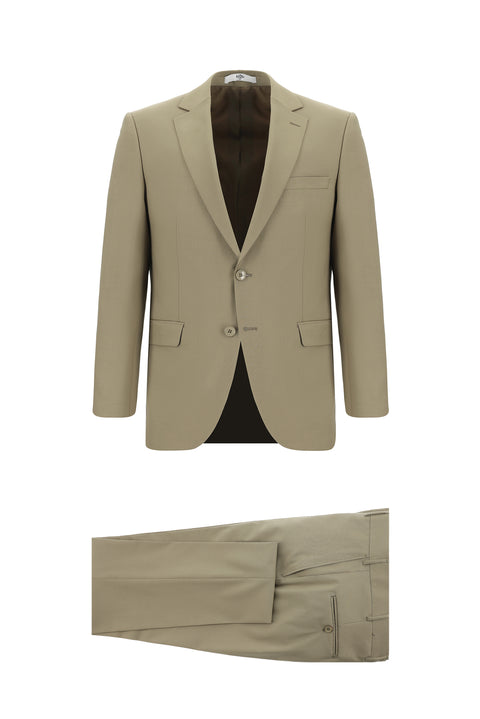 Dark Beige 4-Drop Relaxed Fit Wool Suit