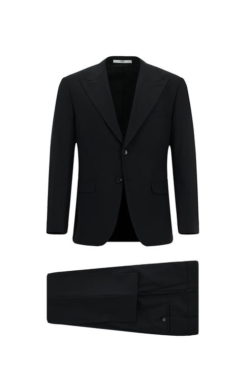 Black 8 Drop Muscle Fit Long Athletic Cut Wool Suit