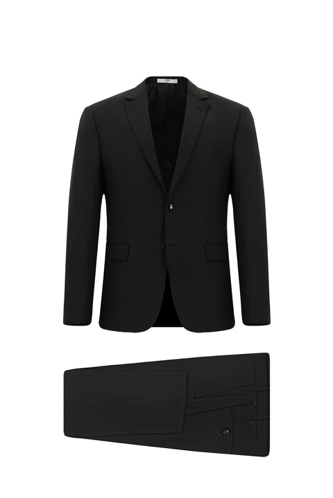Black 6-Drop Regular Fit Standard Cut Mono-Neck Wool Suit