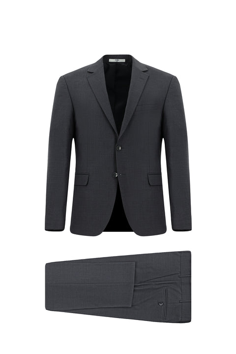 Medium Gray 4-Drop Relaxed Fit Comfortable Cut Mono-Neck Wool Suit