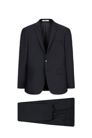  Koyu Lacivert 4 Drop Relaxed Fit Rahat Kesim Mono Yaka Yünlü Takım Elbise