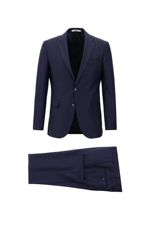Orta Lacivert 7 Drop Slim Fit Dar Kesim Yünlü Takım Elbise