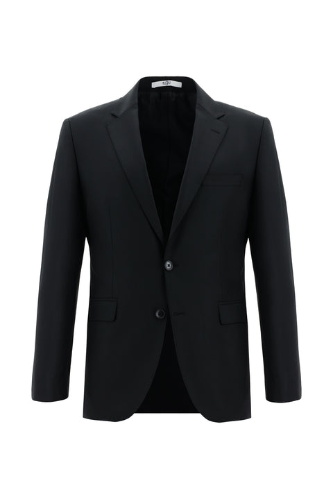 Black 6-Drop Regular Fit Standard Cut Wool Suit