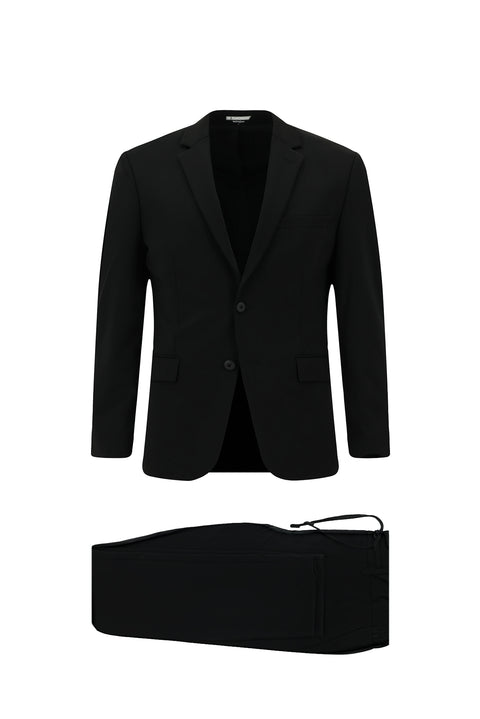 Siyah Techno-Line 7 Drop Super Slim Fit Eksra Dar Kesim Beli Lastikli İpli Çantalı Likralı Takım Elbise