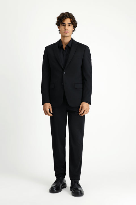 Siyah Techno-Line 7 Drop Super Slim Fit Eksra Dar Kesim Beli Lastikli İpli Çantalı Likralı Takım Elbise