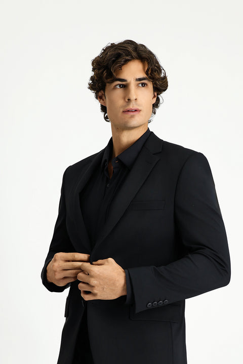 Siyah Techno-Line 7 Drop Super Slim Fit Eksra Dar Kesim Beli Lastikli İpli Çantalı Likralı Takım Elbise