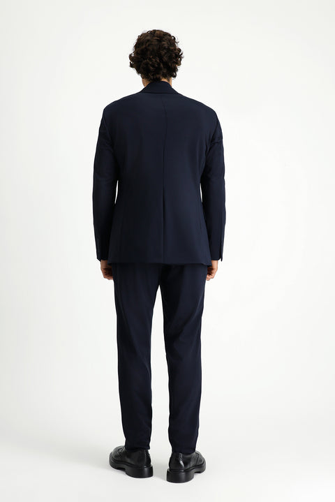 Dark Navy Techno-Line 7 Drop Super Slim Fit Extra Narrow Cut Elastic Waist Drawstring Suit with Bag and Lycra Fabric