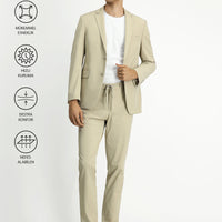 Medium Beige Techno-Line 7 Drop Super Slim Fit Extra Narrow Cut Elastic Waist Drawstring Suit with Bag and Lycra Fabric