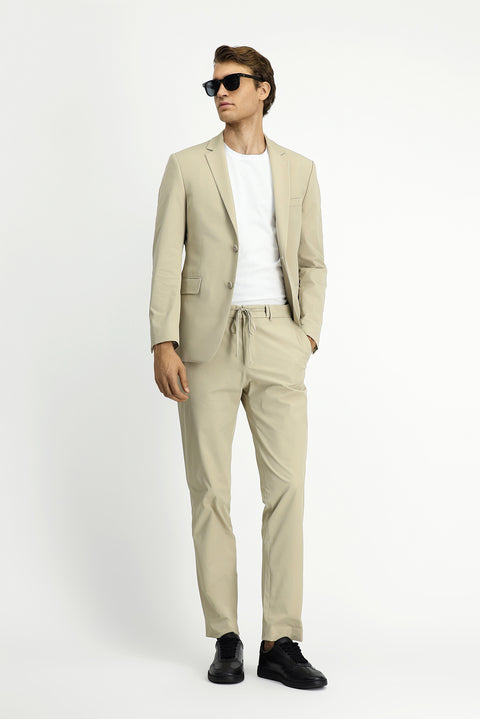 Medium Beige Techno-Line 7 Drop Super Slim Fit Extra Narrow Cut Elastic Waist Drawstring Suit with Bag and Lycra Fabric
