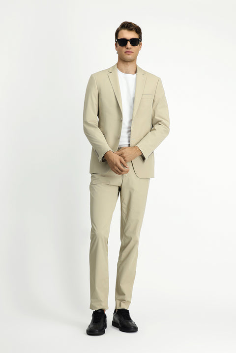 Medium Beige Techno-Line 7 Drop Super Slim Fit Extra Narrow Cut Elastic Waist Drawstring Suit with Bag and Lycra Fabric