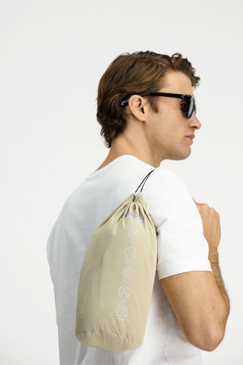 Medium Beige Techno-Line 7 Drop Super Slim Fit Extra Narrow Cut Elastic Waist Drawstring Suit with Bag and Lycra Fabric
