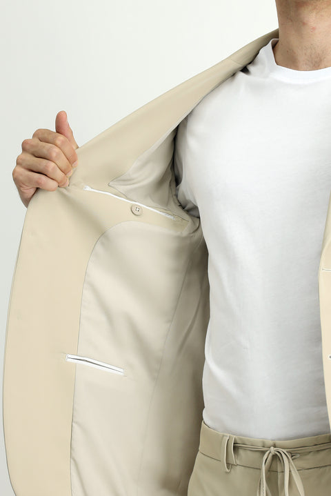Medium Beige Techno-Line 7 Drop Super Slim Fit Extra Narrow Cut Elastic Waist Drawstring Suit with Bag and Lycra Fabric