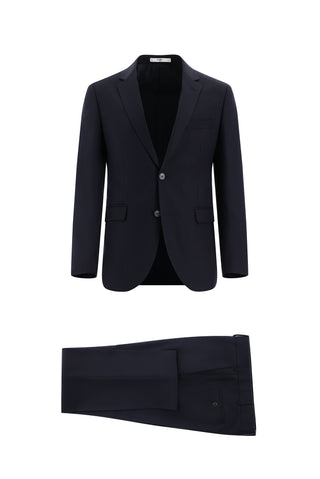  Koyu Lacivert 7 Drop Slim Fit Dar Kesim Keten Karışımlı Takım Elbise