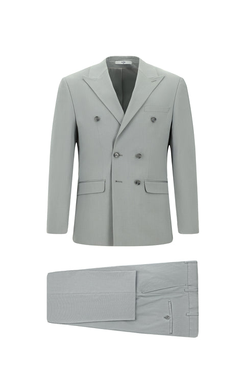 Light Grey 6 Drop Regular Fit Standard Cut Cotton Lyocell Double-Breasted Suit